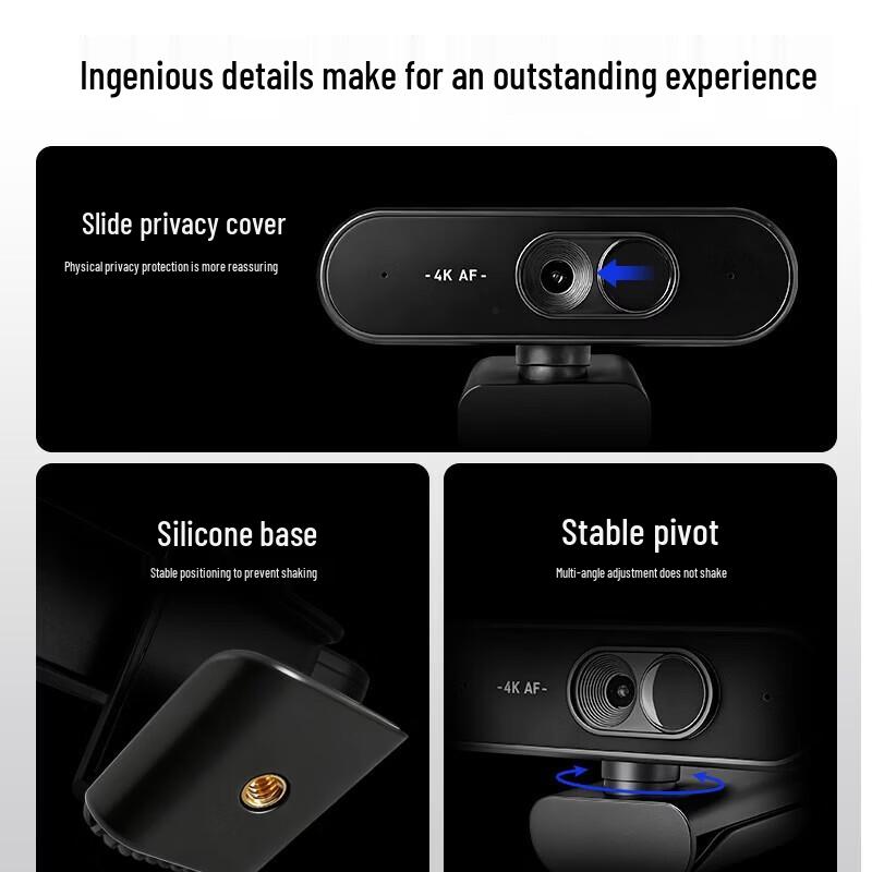 Huiboshi T30 4K USB Webcam with Dual Microphones and Autofocus