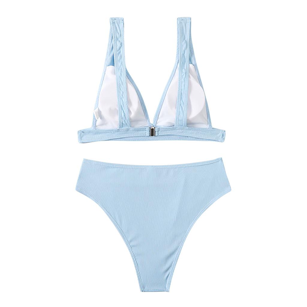 Women's High Waist Two Piece Bikini Set with Padded Bra and Wireless Support Textured Fabric Swimsuit Beachwear