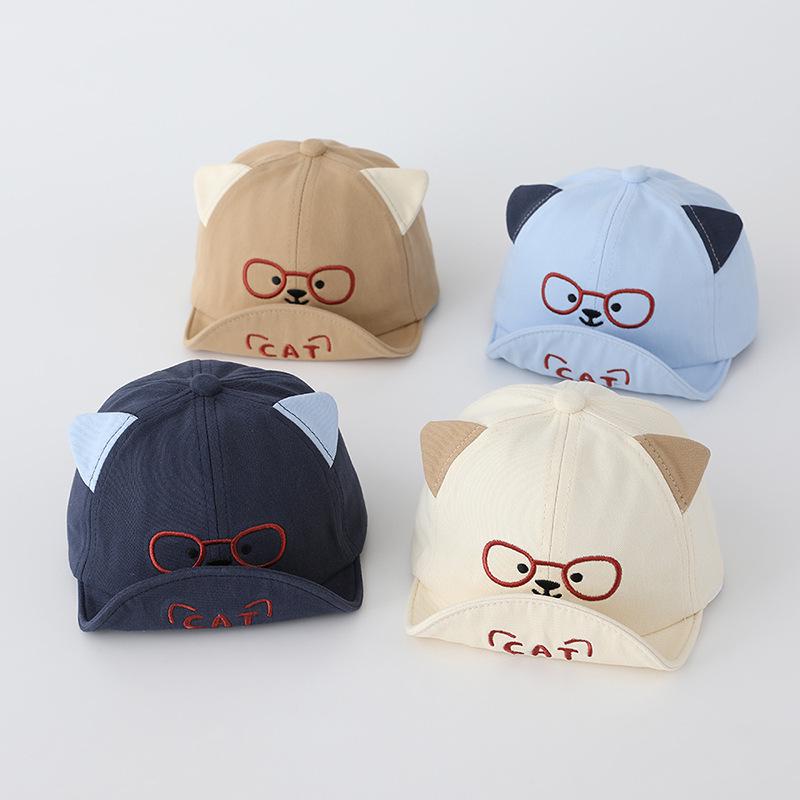 Infant & Toddler Soft Brim Baseball Cap with Cute Bear Glasses Embroidery for Boys & Girls - Spring/Autumn Sun Protection Hat.