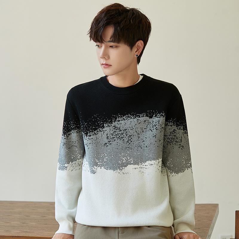 Knitted Sweater Autumn and Winter Thickened Sweater Sweater Crew Neck Top Versatile High-end Men's Clothing