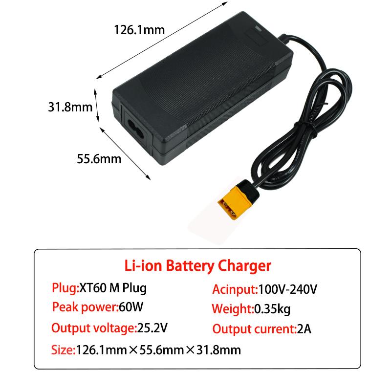 25.2V 2A Li-ion charger for 6S 21.6V 22.2V 2A DC Polymer lithium battery Pack Charger High quality DC5.5*2.1MM Plug 100-240V