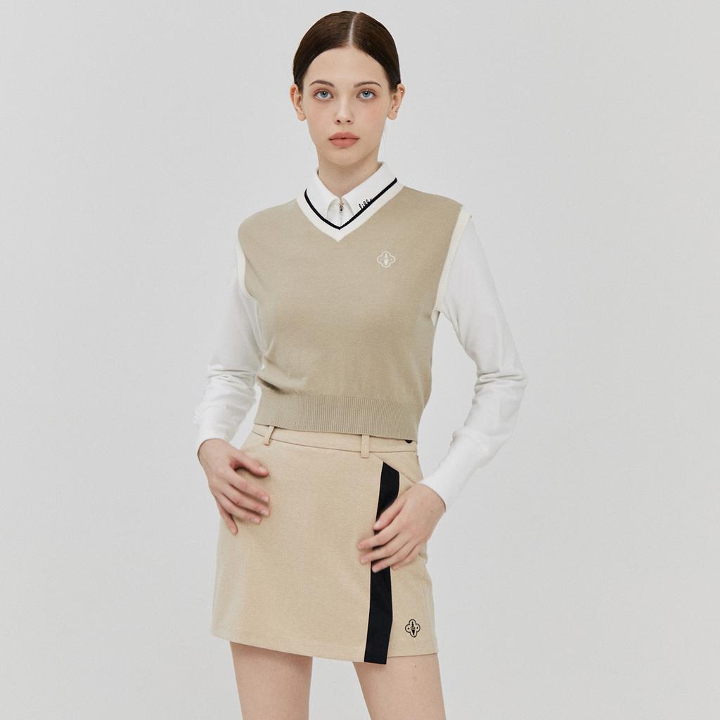 Rick Embroidered Slit Contrast Skirt (Beige)_L3D1-Sk01C