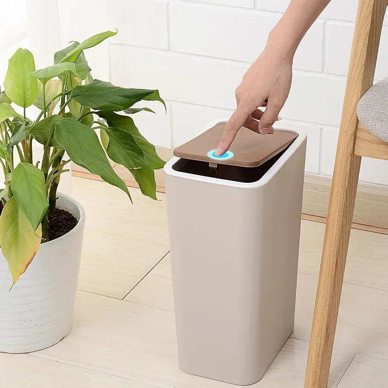 Nouvelle poubelle rectangulaire créative Cuisine Salle de bain Toilettes Poubelle Salon Pièce Avec couvercle Poubelles Poubelle à poussoir nordique