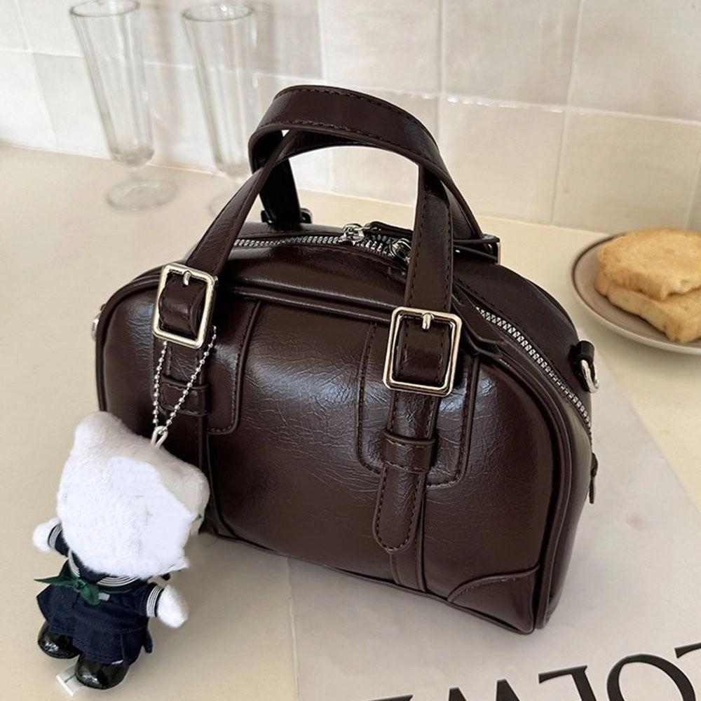 Shoulder Bag Retro Handbag PU Leather Boston Bag Fashion PU Bowling Bag  Travel