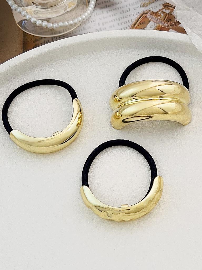 4Pcs Metal Circle Hair Cuff Elastic Hair Band Hair Ties Ponytail Holder Hair Rope Accessory for Women Girls