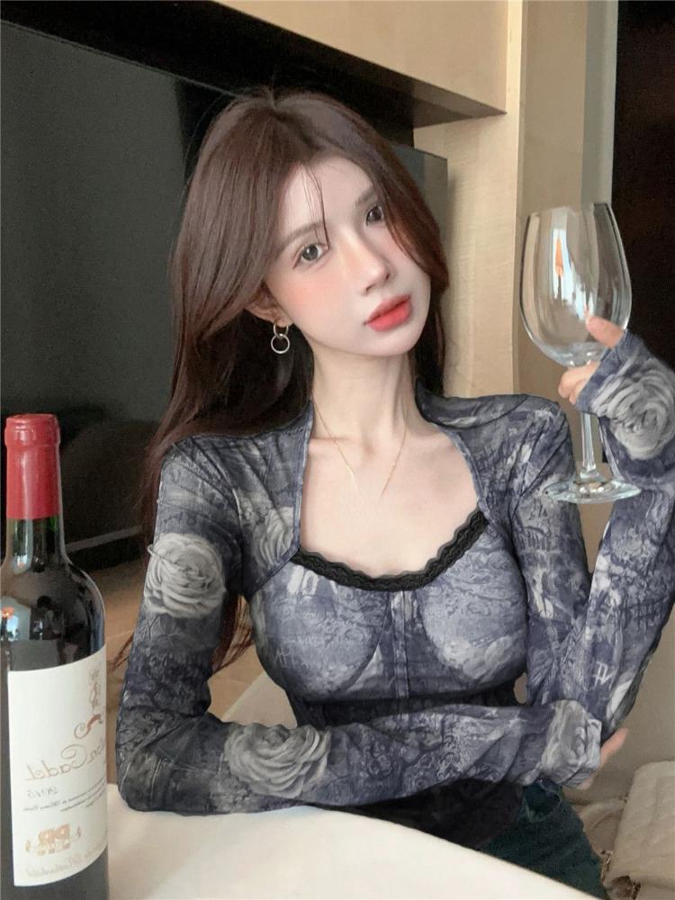 Frühling Y2k Ästhetische Tie-Dye Druck Tops Spitze Bodenbildung Crop Tops Streetwear Harajuku Frauen Vintage Sexy Grunge T-shirt Tees