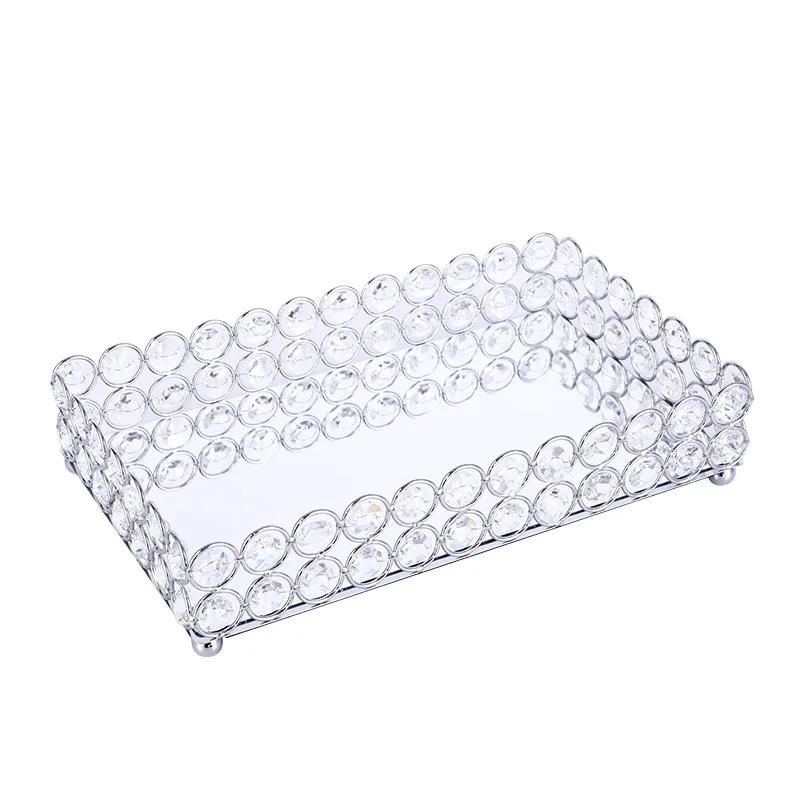 Crystal Decorative Tray Table Makeup Organizer Glass Mirror Perfume Lipstick Storage Plate Luxury Serving Tray Home Trinket Dish