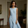Women's Sleeveless Cotton Linen Dress, Casual Irregular Hem Crew Neck Long Dress, Summer Loose Beach Vacation Sundress