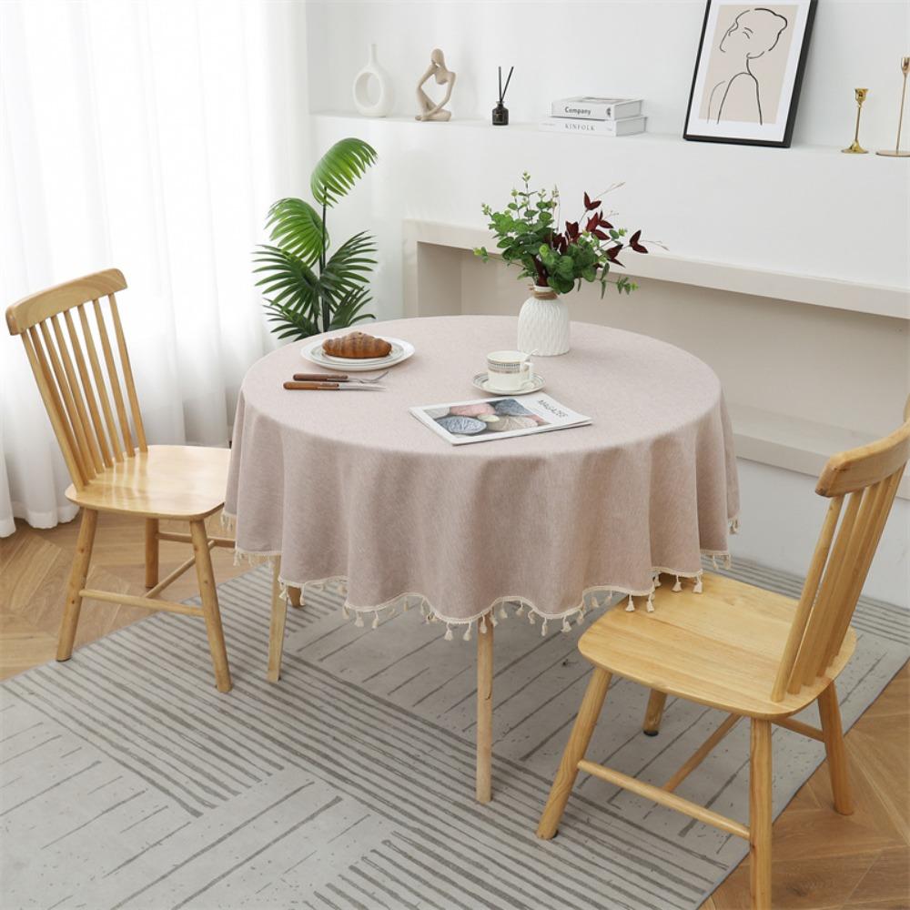 

Круглая хлопковая льняная скатерть TPU коврик для стола Декор для стола Чехол для обеденного стола Украшение для дома 90CM