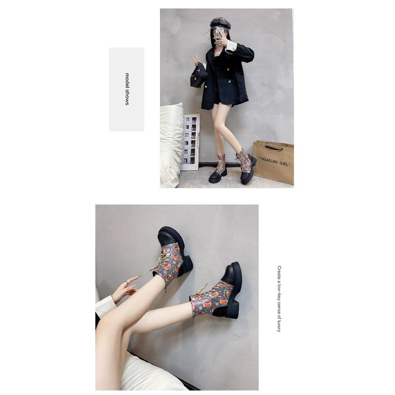 Designer Chunky-Sole Martin Boots for Women New Autumn/Winter Collection Blue Elegant Versatile Niche British Vintage Short Boots