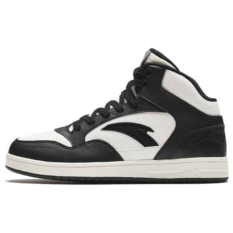 Anta Textile, Synthetic Leather Cushioning, Wear Resistant High top Skateboard Shoes Women's Black White Sneakers 922348087-4