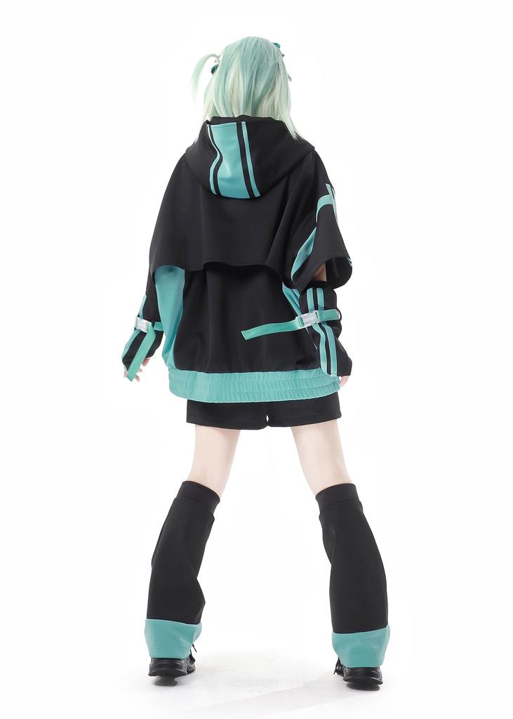 XHSUKADO Jirai-kei Hoodie Black & Green Embroidery Zip-up Size M