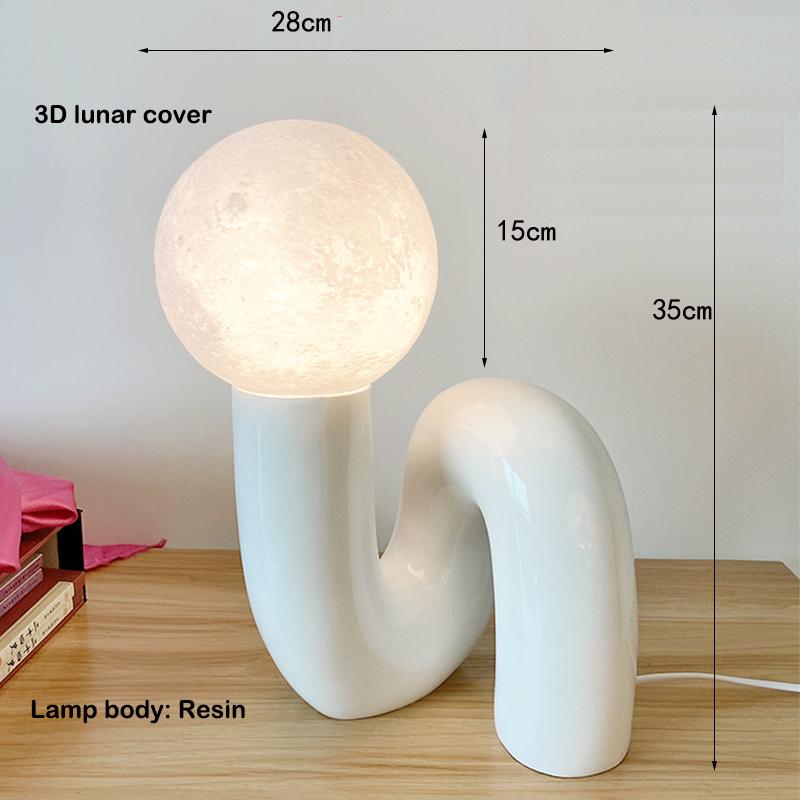 Nordic Postmodern Resin Desk Lamp Retro Bedroom And Living Room Creative Glass Lampshade Glass Lampshade Moon Study Desk Lamp