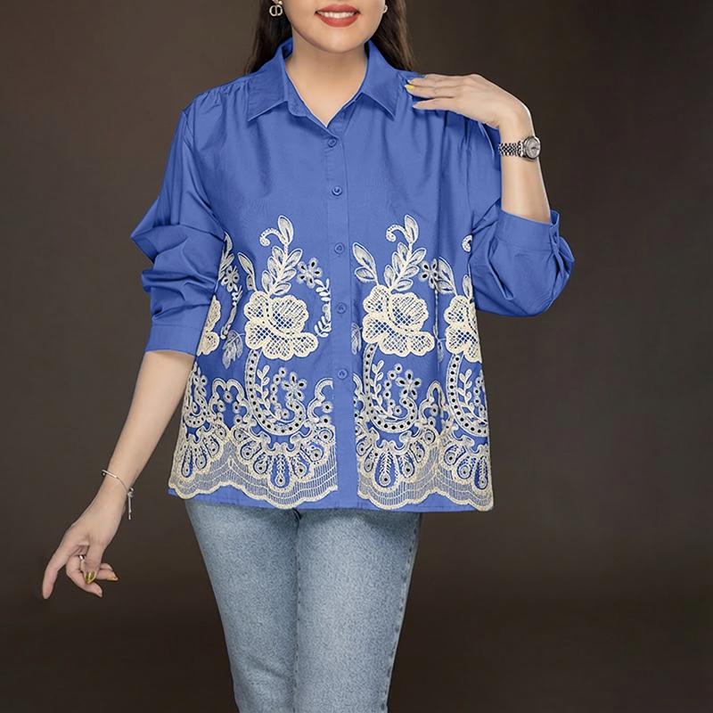 ZANZEA Chemisier ample imprimé décontracté à col rabattu et manches longues pour femmes