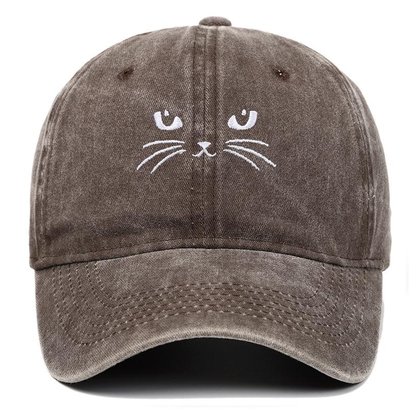 Neue Stickerei Süße Katze Gewaschene Baumwolle Baseballkappen Lässig Herren Verstellbar Schirmmütze Outdoor Für Damen Sonnenschutz Snapback Hut gray