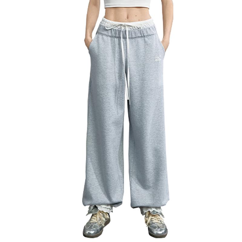 

UNIFREE Grey Contrast Waistband Lace-Cuff Joggers L
