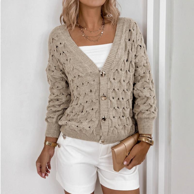 2025 Nový pletený kardigan Volný Tenký Vykrojený s výstřihem do V Dlouhý rukáv Bunda pro ženy