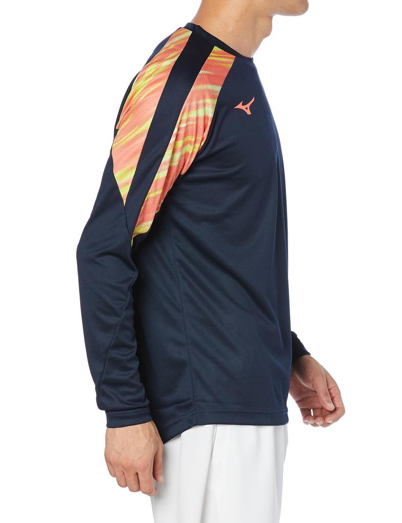 Mizuno Football Wear Long Sleeve Field and Deep XL Shirt, Moisture-Wicking Quick-Drying, Navy, (P2MAA506)