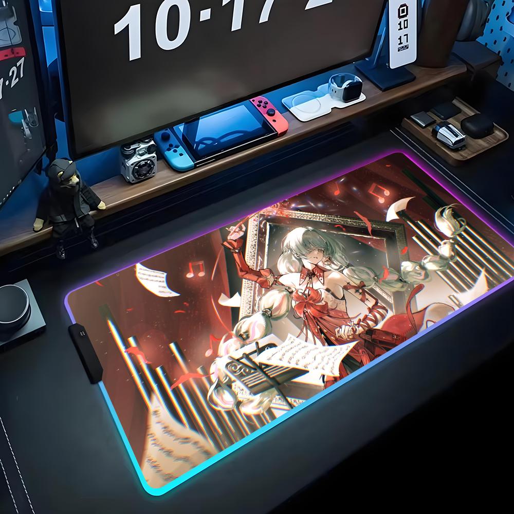 Phrolova wuthering Mauspads RGB Gaming-Mauspad Großes LED-Pad PC-Schreibtischmatte Leuchtendes Mauspads Große Tastaturmatten Tischteppich Mit
