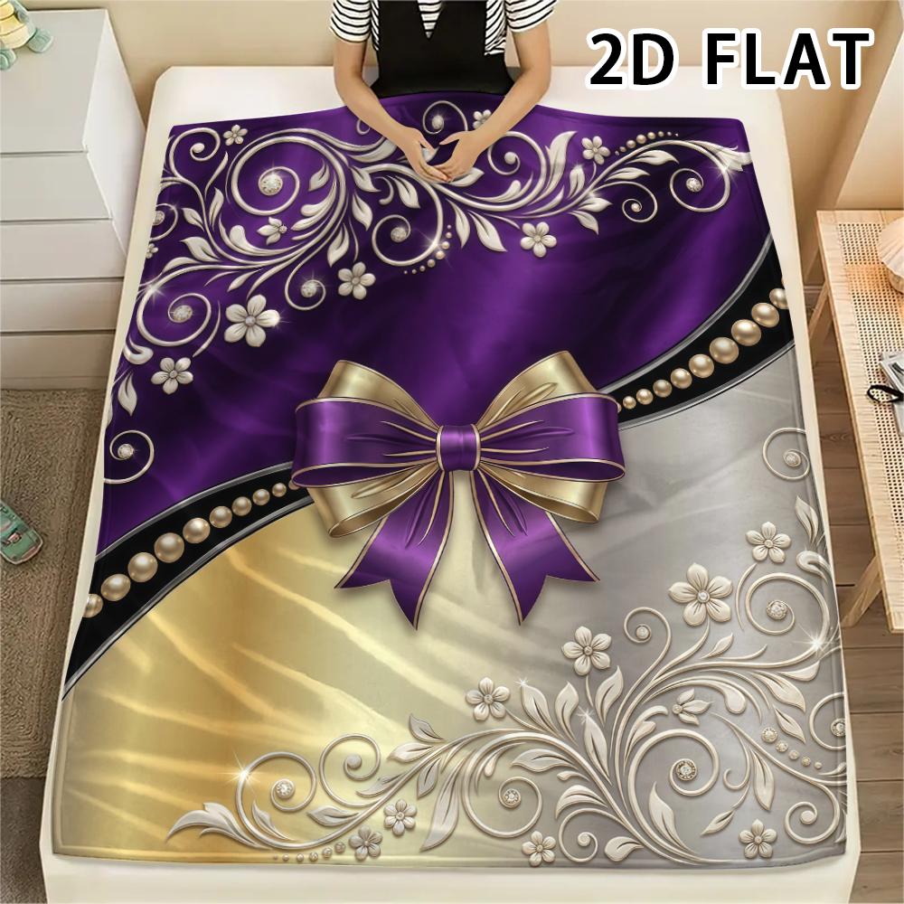 1Pc 2D FLAT Baroque Gold Blue Print Flannel Blanket,High quality Comfortable for All Seasons,Home Decor,Warmth and Comfort,Perfect for Christmas Gifts