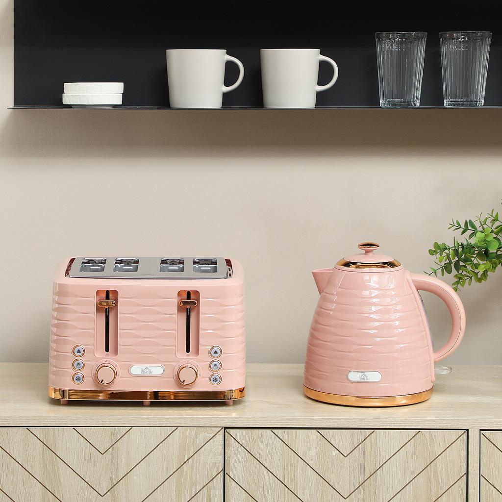 3000W 1.7L Kettle & 4 Slice Toaster, Kettle and Toaster Set with 7 Browning Controls and Crumb Tray, Light Pink