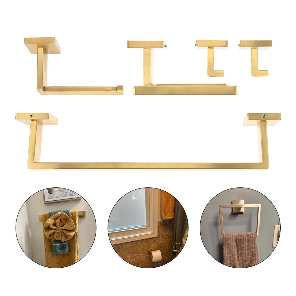 5pcs Stainless Steel Bathroom Hardware Set Robe Hook Towel Rail Bar Rack Shelf Hanger Tissue Toilet Roll Paper Holder Wall Decor