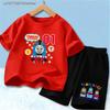 Holiday Casual Thomas Train Child Clothes Set Fashion Cartoon Print Polyester T-shirt Breathable Loose Shorts For Boys Girls