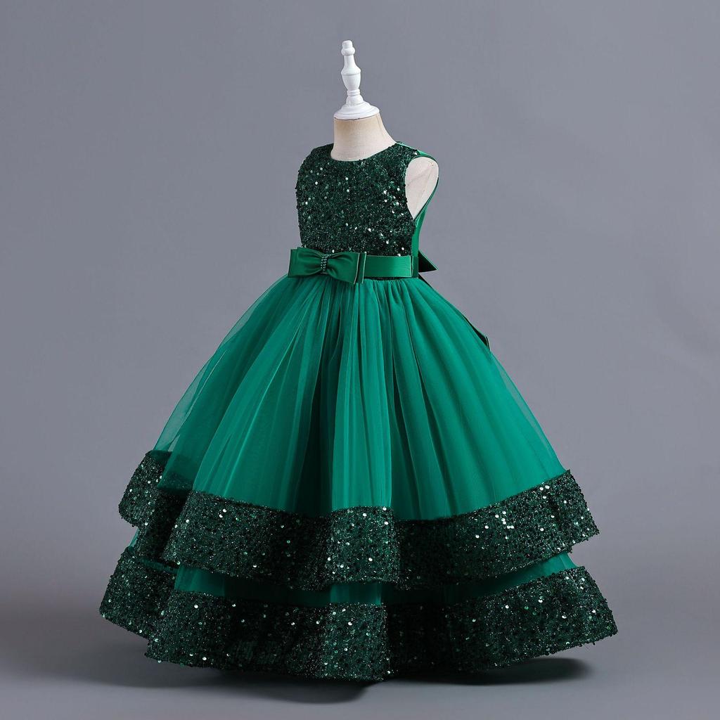 Sequined Bow Princess Dress - High-End Formal Flower Girl Attire