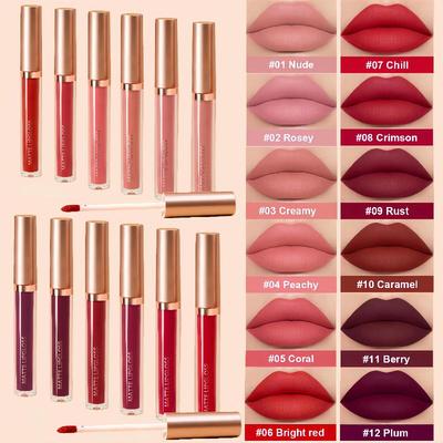 Sexy and Long-lasting Matte Liquid Lipstick Long Lasting Non Transfer Nude & Dark Shades 12 Colors Waterproof Lip Gloss Women's Beauty