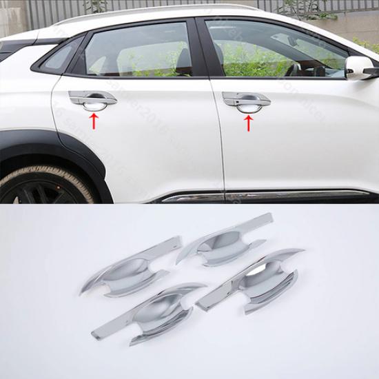 For Hyundai Kona 2018- Chrome Car Exterior Door Handle Bowl Cup Cover Trim