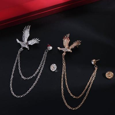 Zinc Zinc Alloy Men Brooch Rhinestone Suit Lapel Pin Trendy Eagle Tassel Brooch  Jewelry Accessories