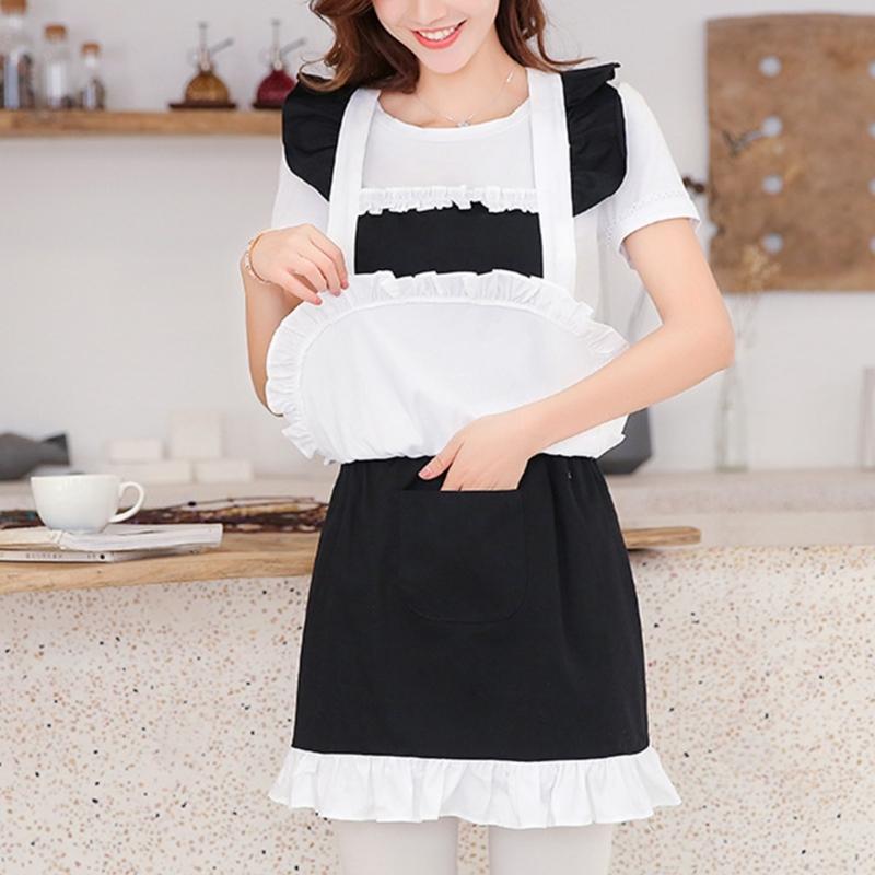 Halloween Maid Apron Costume Princess Maid Apron Women Kitchen Apron for Cooking Baking Princess Maid Apron with Pocket