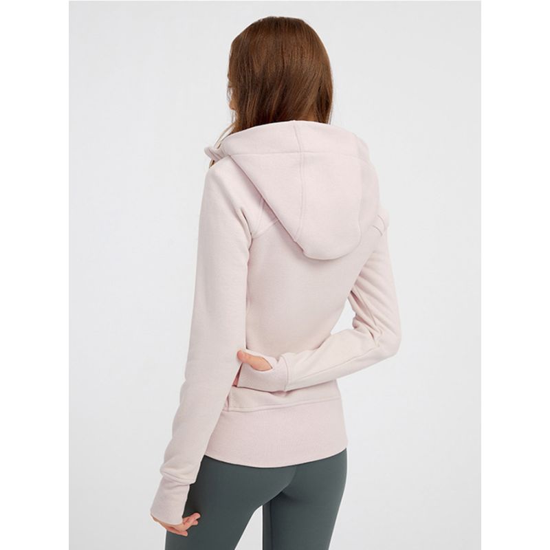 Waist-Tight Thin Yoga Wear Fall and Winter Running Jacket Workout Top Silm Hooded Cardigan Sweater Female Fleece-lined Thickened