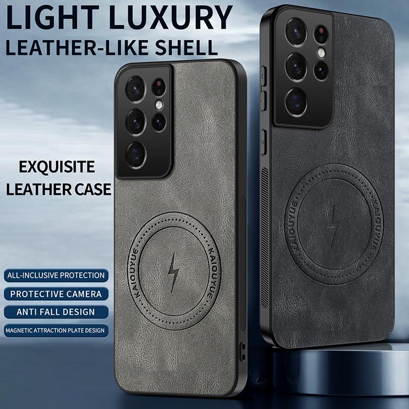 For Samsung Galaxy S21 /S21 Ultra/S21 Plus/S21 FE Case Simple Stylish Magnetic Suction PU Leather Skin-friendly Anti-drop Cover