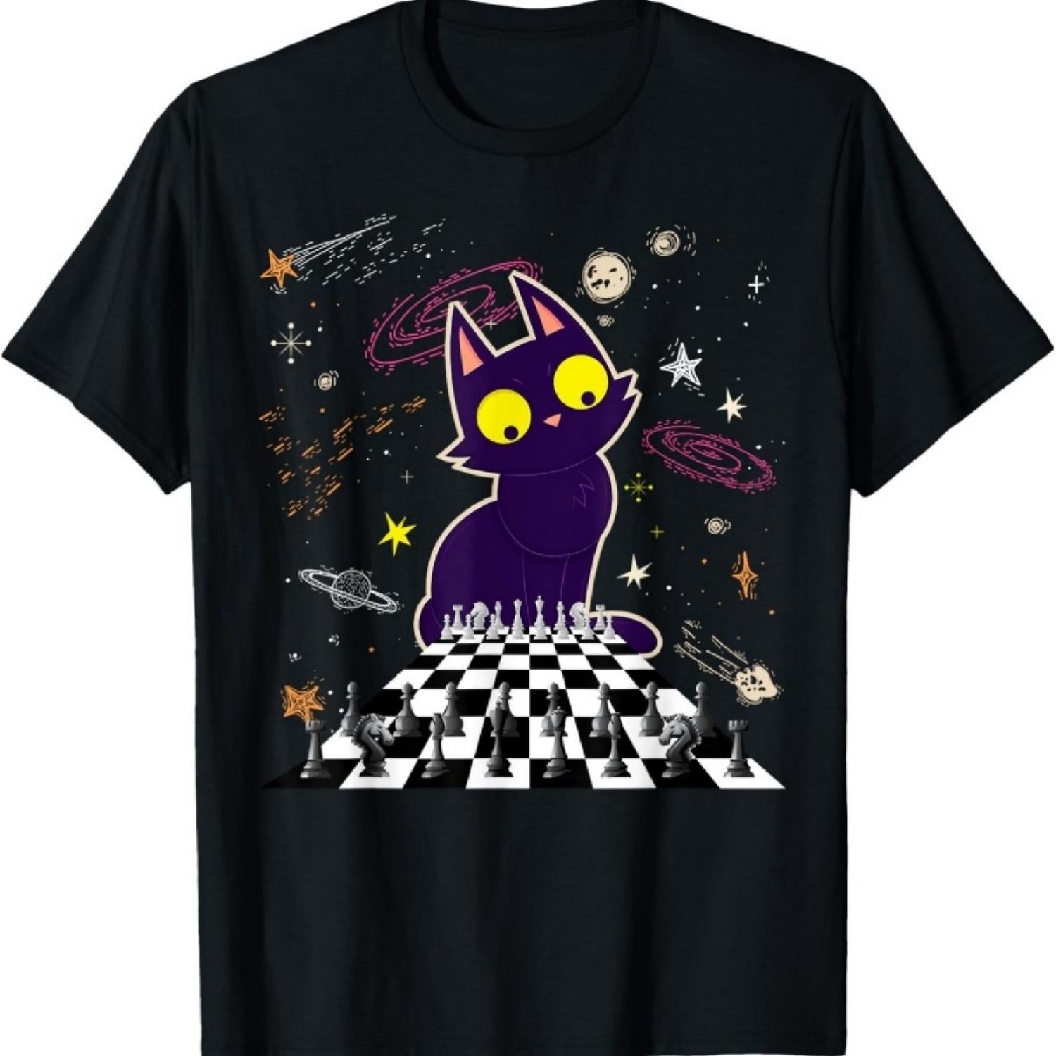 Cat and Mouse Playing Funny Chess Board Novelty T-Shirt S