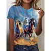 Summer Comfortable Soft Short Sleeved T-shirt Colorful Horse Riding Pattern Print Fashionable Relaxed Women's T-shirt