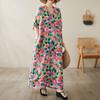 DIMANAF Women 2024 Plus Size Spring Summer Oversize Style Dress Beach Elegant Floral Long Dress Oversize Basic Loose Dress Plus Size 9037