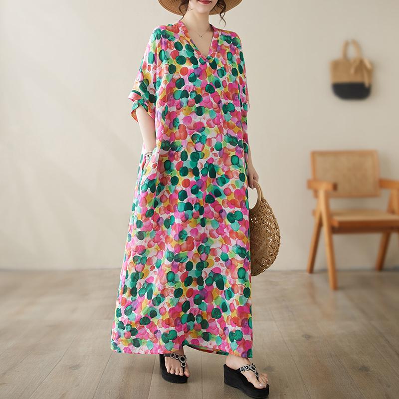DIMANAF Women 2024 Plus Size Spring Summer Oversize Style Dress Beach Elegant Floral Long Dress Oversize Basic Loose Dress Plus Size 9037
