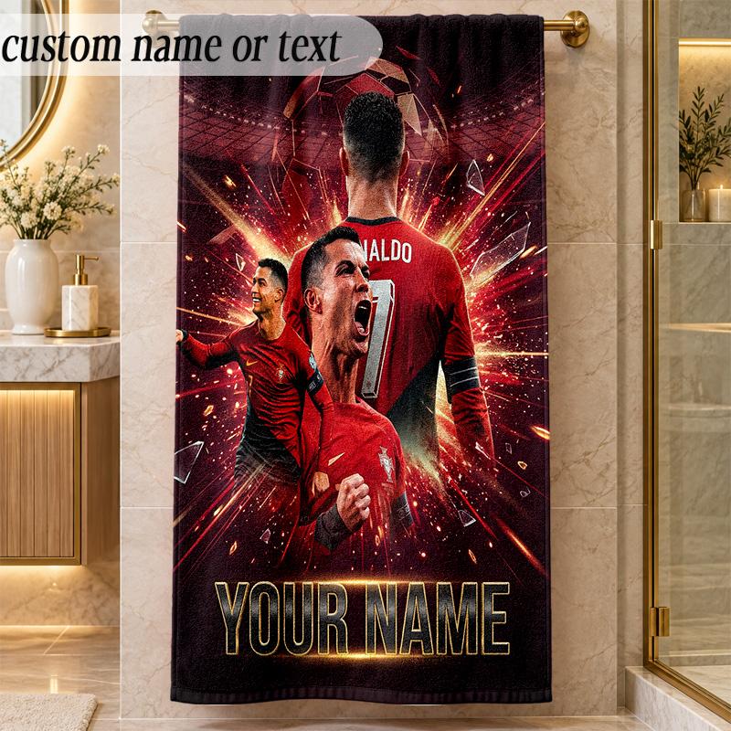 Beach TowelCristiano Ronaldo Custom Name Text Personalized Soft Towel for Beach Pool Indoor Home Decor Gift
