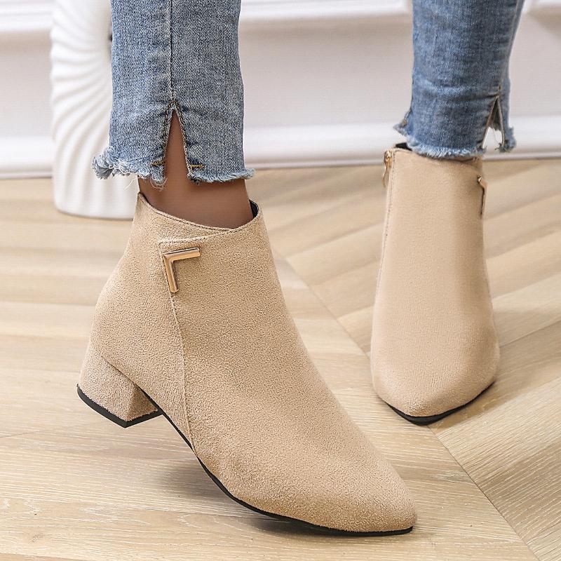 Concise Women Winter Boots 2025 New Suede Dress Women Warm Elegant Boots Mid-Heel Wool Warm Women's Ankle Boots