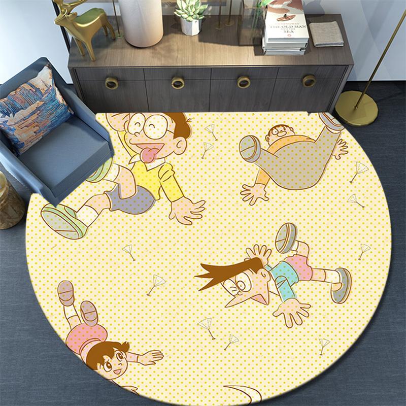 Doraemon2 Round Area Rug,Carpet Rug for Living Room Bedroom Sofa Playroom Decor,Non-slip Floor Mat