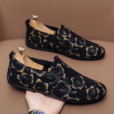 Men's Popular Bean Shoes One Foot Lazy Shoes Versatile Breathable Casual Driving Cloth Shoes Street Style Flower Patterns 2025