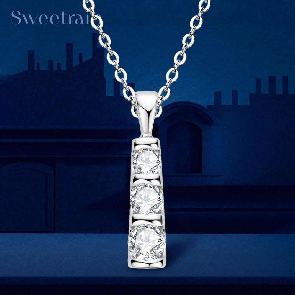 

Ожерелье с подвеской из муассанита для женщин и мужчин, стерлинговое серебро S925, ожерелья с 3 камнями и бриллиантами, модные универсальные женские ювелирные украшения 45cm белого золота