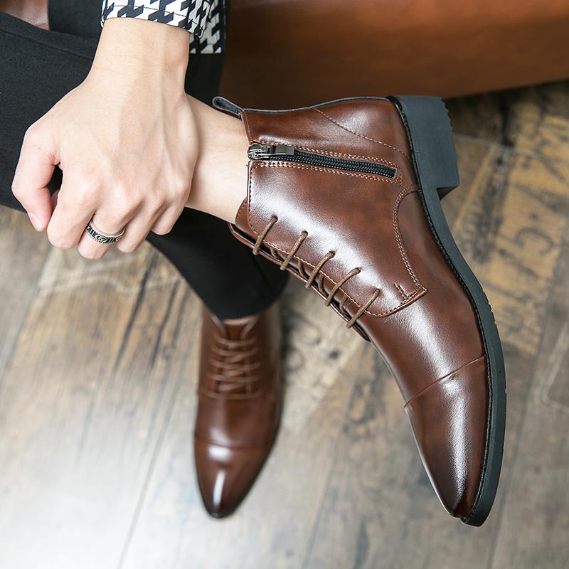 

Мода 2024 Новая мода Мужские черные кожаные ботинки с острым носком Итальянские мужские ботинки челси Модные мужские деловые формальные ботильоны 46 коричневый
