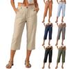 Pantaloni Capricci Larghi Elasticizzati a Vita Alta 3/4 da Donna Vestibilità Casual Pantaloni Lunghi con Tasche