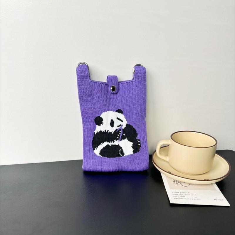 Panda Mobile Phone Bag Cute Knitted Bag High Sense Personality Versatile Dopamine Shoulder Messenger Bag Dopamine Wind