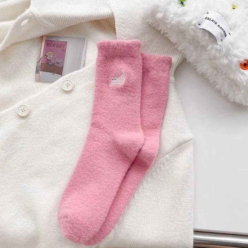 Premium Feel Cute Cat Cozy Hairy Mink Velvet Socks Autumn Winter Hosiery Thickened Plush Warm Sleep Home Fluffy Socks