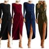 eBay Solid Color Anti-sleeve Flat Long-sleeved Crew Neck Irregular Dress Color