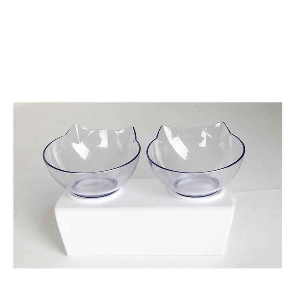 Cat Bowl, Orthopedic Anti-Slip Pet Bowl, Transparent Double Bowl Pet Feeder