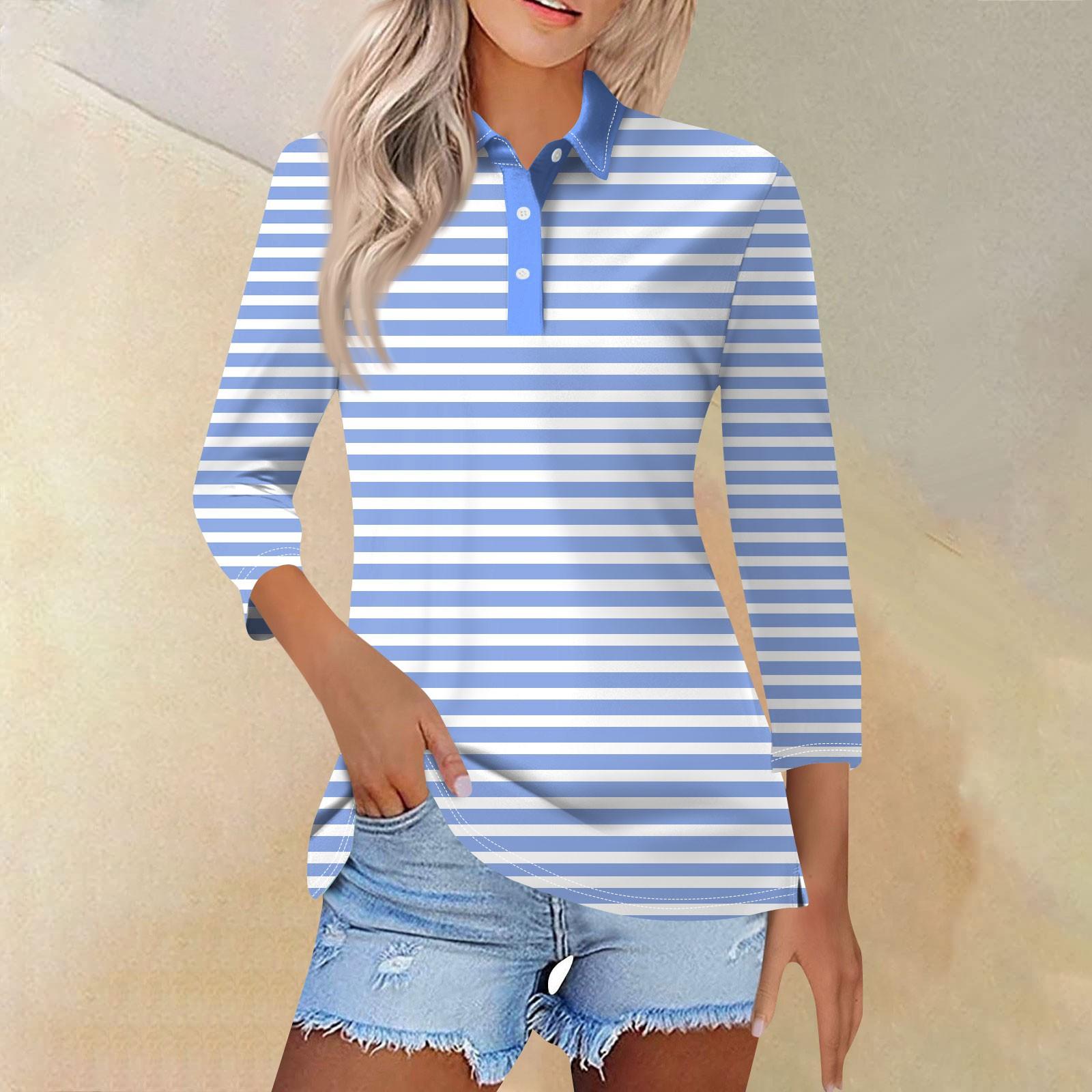 

Жіноча мода Повсякденний топ на ґудзиках з рукавом 3/4 у смужку з лацканами M